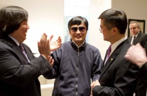 Yesterday at the US Embassy; pictured (left to right): Harold Koh, Chen Guangcheng, Gary Locke (AP Photo/US Embassy Beijing Press Office, HO)