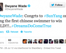 Dwyane Wade Tweeted Congratulations To Sun Yang (China’s Next Liu Xiang?)