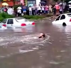 Foreigner swims after rainstorm