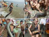 Just A Woman With Her Python At A Public Beach