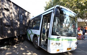 Train crashes into bus