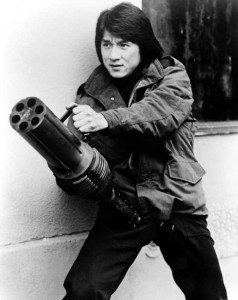 Jackie Chan with minigun