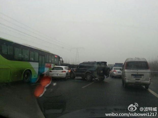 Beijing traffic accident due to slick roads