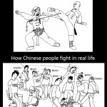 Laowai Comics: Movies vs. Reality, Chinese Fight Version