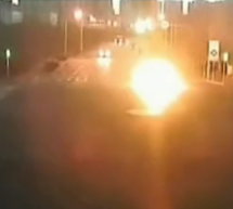 Motorcycle Runs Red Light, Crashes Into Van, Explodes