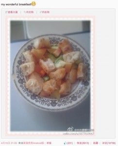 Lu Lingzi final Sina Weibo post - my wonderful breakfast