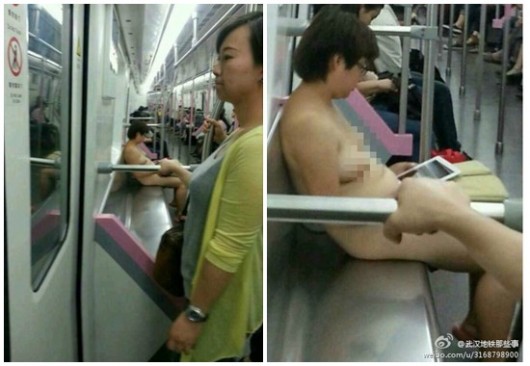 Naked iPad on subway