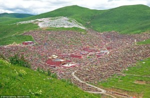 Buddhist monks Tibet village