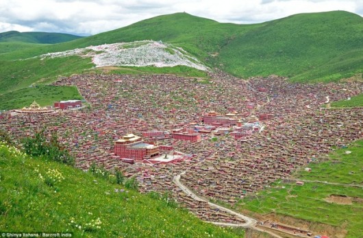 Buddhist monks Tibet village