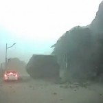 Car nearly gets hit by rock in Taiwan