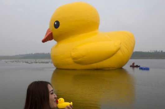 Rubber duck looks sad in Beijing 1