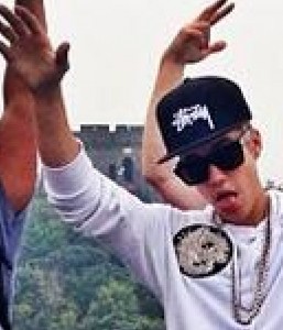 Justin Bieber with tongue hanging out