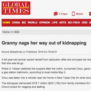 Global Times headline grandma nags her way out of kidnapping featured image