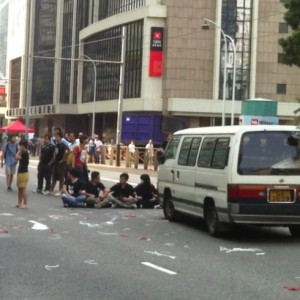 Hong Kong Occupy Central students block road 3